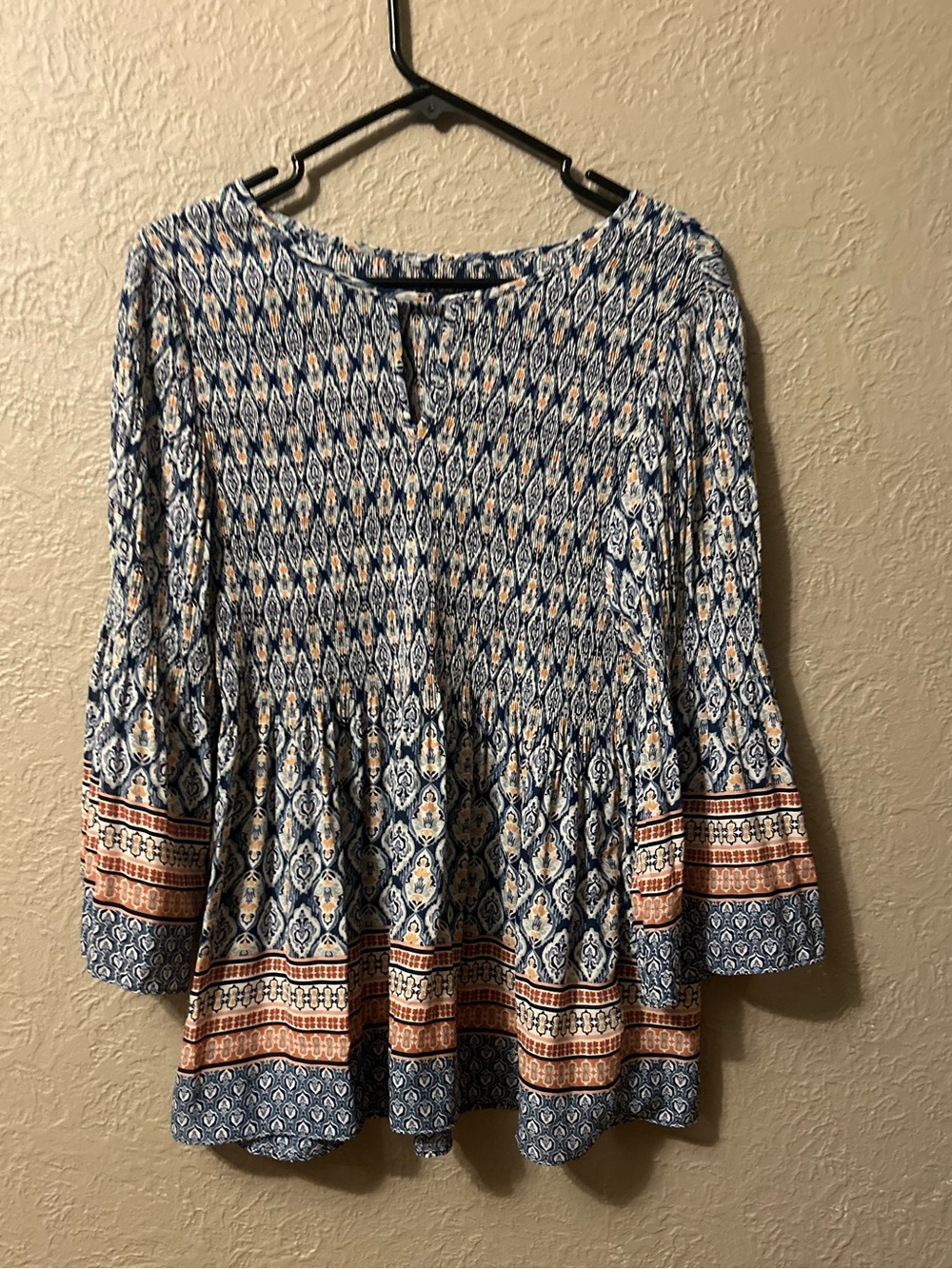 Boho Print Peplum Blouse in Blue and Orange
